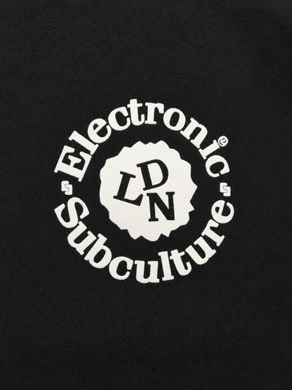 United Athle 5928-01 neck label on black Electronic Subculture crewneck sweatshirt.