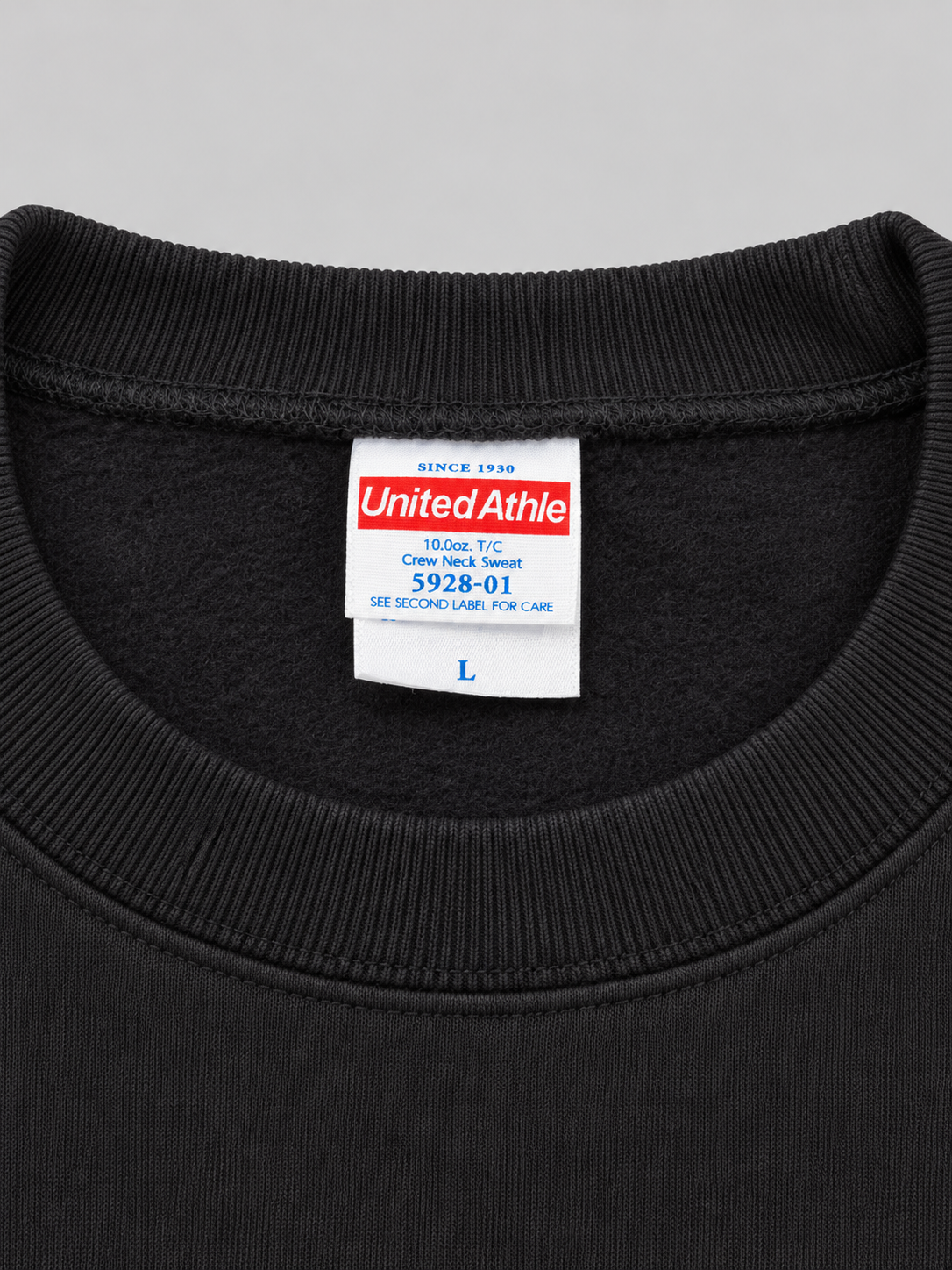 Close-up of Electronic Subculture Decks on Fire white flaming turntables back print on black sweatshirt.