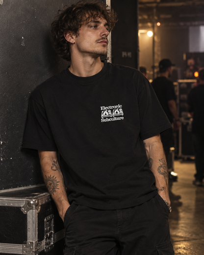 Electronic Subculture 'Decks on Fire' Graphic T-Shirt - Front & Back