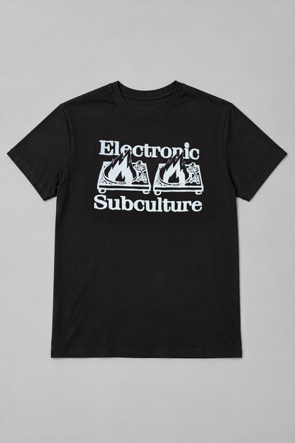 Electronic Subculture 'Decks on Fire' Graphic T-Shirt - Front & Back